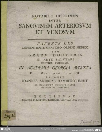 Notabile Discrimen Inter Sanguinem Arteriosum Et Venosum