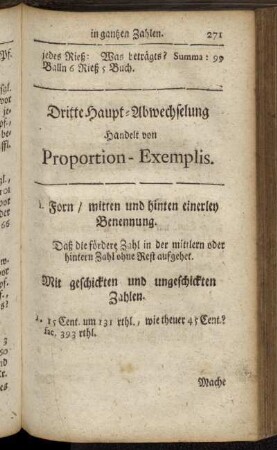 Dritte Haupt-Abwechselung handelt von Proportion-Exemplis.