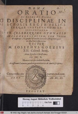 Oratio De Norma Et Forma Disciplinae In Scholis Recte Feliciterque Institvendae Et Conservandæ