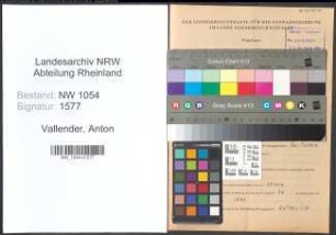Entnazifizierung Anton Vallender , geb. 13.05.1906 (Krim.Sekretaer)