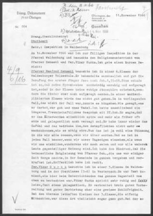 Waldenburg mit Westernach, Beltersrot, Löcherholz und Neu-Kupfer (Siedlung Kupfer): Inspektionsbericht 1966
