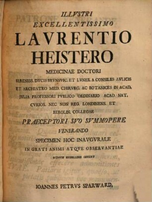 Dissertatio Medica Inauguralis De Medicinae Mechanicae Praestantia