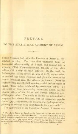 Preface to the statistical account of Assam
