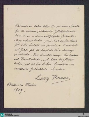 Brief von Ludwig Knaus an Friedrich Kallmorgen - K 2724, 2