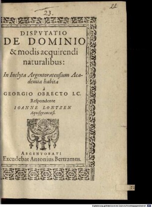 Disp. de dominio et modis acquirendi naturalibus