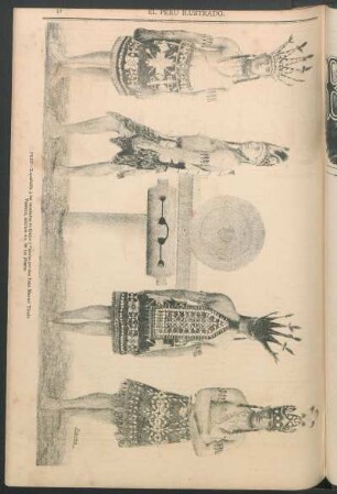 [Vista de] Perú - Expedición a las montañas de Quijos y Canelos por don Juan Manuel Tirado - Vestidos, adornos etc. de los jíbaros.
