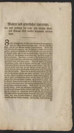 Wahrer und gründlicher Unterricht, wie und wodurch das faule oder käbische Rind- und Schaaf-Vieh wieder hergestellet werden kann : [Berlin, den 14. October 1788]