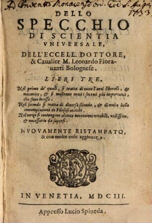 Dello Specchio di Scientia universale