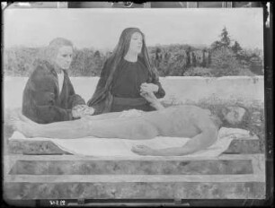 Pietà: Maria und Johannes trauernd am Leichnam Christi