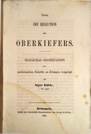 Ueber die Resection des Oberkiefers : Inaug. Diss.