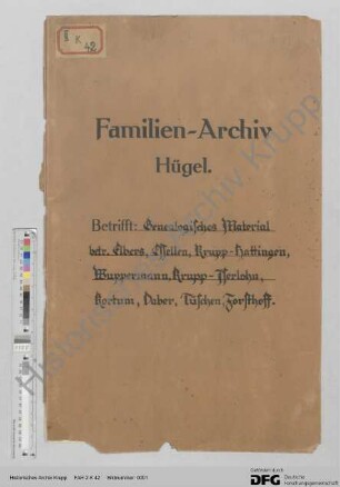 Genealogisches Material zu den Familien Elbers, Essellen, Krupp (Hattingen), Wuppermann, Krupp (Iserlohn), Kortum, Daber, Tüschen und Forsthoff