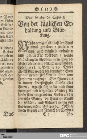 Das Siebende Capitel. Von der täglichen Erhaltung und Stärckung.