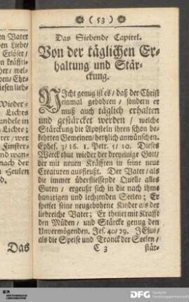 Das Siebende Capitel. Von der täglichen Erhaltung und Stärckung.