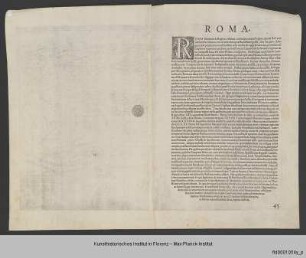 Plan der Stadt Rom : Doppelseite aus einem Buch mit verschiedenen Gründungslegenden und Beschreibung der Stadt Rom