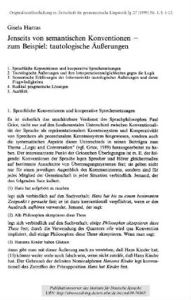 Jenseits von semantischen Konventionen - zum Beispiel: tautologische Äußerungen