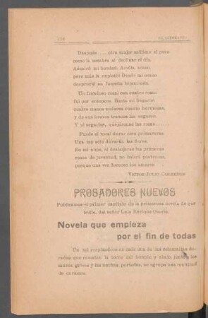 Novela que empieza por el fin de todas : Prosadores nuevos