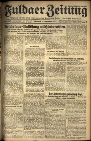 Erste Ausgabe vom Mittwoch, den 14. September 1932.