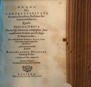 De Confraternitate sive pacto successorio Illustrium Personarum dissertatio
