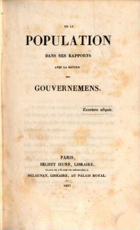 De la population dans ses rapports avec la nature des gouvernemens