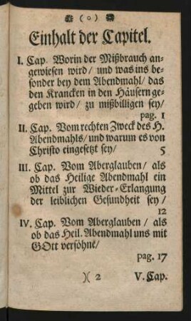 Einhalt der Capitel