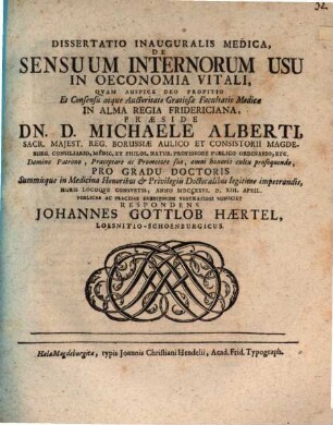 Diss. inaug. med. de sensuum internorum usu in oeconomia vitali