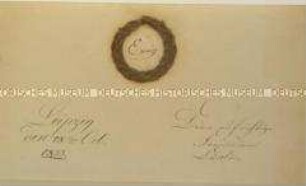 Albumblatt mit aufgenähtem Haarkranz und Inschrift "Ewig" von Cäcilie Lindenberg; Leipzig, 18. Okt. 1833