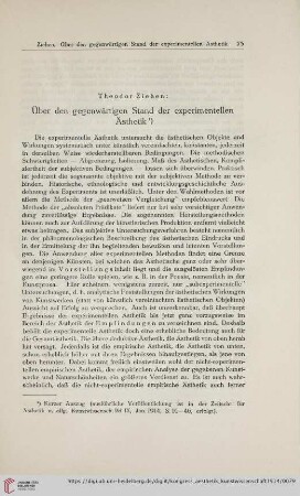 1: Über den gegenwärtigen Stand der experimentellen Ästhetik