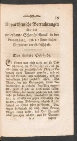 Unpartheyische Betrachtungen über das neuerbaute Schauspielhaus in der Leopoldstadt, und die sämmtlichen Mitglieder der Gesellschaft.