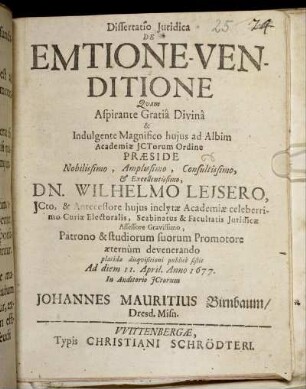 Dissertatio Iuridica De Emtione-Venditione
