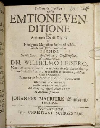 Dissertatio Iuridica De Emtione-Venditione