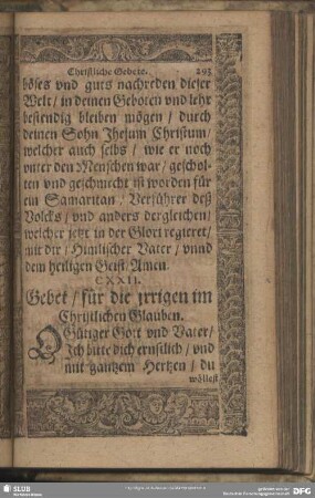 CXXII. Gebet, für die irrigen im Christlichen Glauben