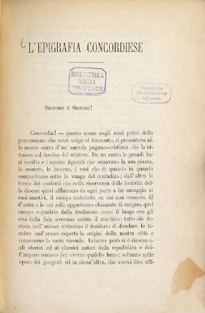 L'epigrafia Concordiese : Estratto dagli Atti della R. Deputazione Veneta di Storia Patria anno 1887 - 88