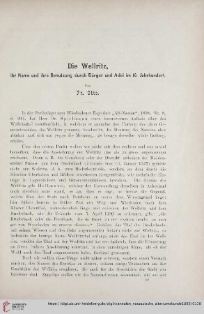30: Die Wellritz : ihr Name und ihre Benutzung durch Bürger und Adel im 16. Jahrhundert