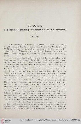 30: Die Wellritz : ihr Name und ihre Benutzung durch Bürger und Adel im 16. Jahrhundert