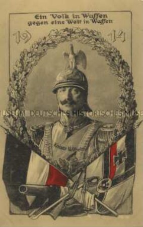 Postkarte zum Kriegsbeginn mit Porträt Wilhelms II.