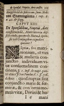 Caput XIII. De Sponsalibus, Nuptiis, dote constituenda, Matrimonia dissolvendo, quomodo Nutu, a Sponsis vel Conjugibus expediri queant?