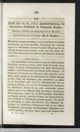 XII. Bericht über die 62. (171.) Hauptversammlung der ökonomischen Gesellschaft im Königreiche Sachsen