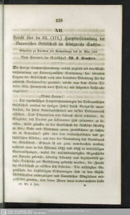 XII. Bericht über die 62. (171.) Hauptversammlung der ökonomischen Gesellschaft im Königreiche Sachsen