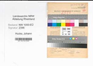 Entnazifizierung Johann Hucks, geb. 28.07.1889 (Beamter)
