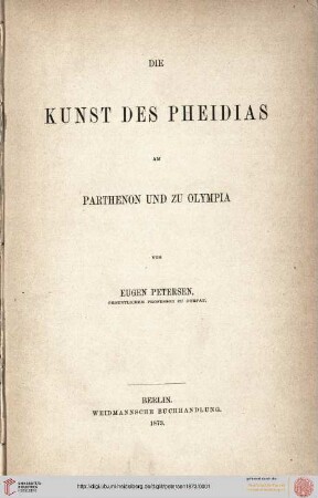 Die Kunst des Pheidias am Parthenon und zu Olympia
