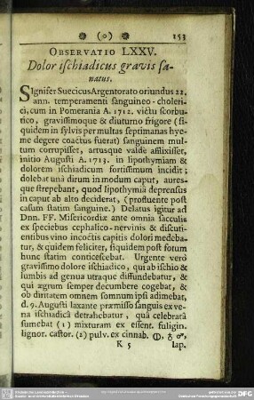 Observatio LXXV. Dolor ischiadicus gravis sanatus