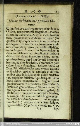 Observatio LXXV. Dolor ischiadicus gravis sanatus