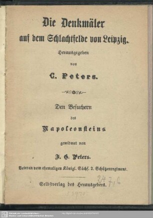 Die Denkmäler auf dem Schlachtfelde von Leipzig