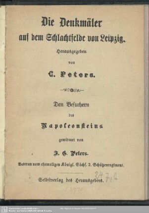 Die Denkmäler auf dem Schlachtfelde von Leipzig