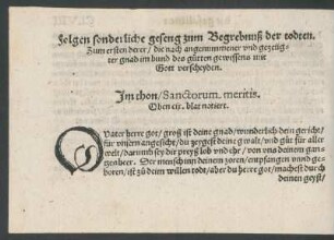 Folgen sonderliche geseng zum Begrebnuß der todten.