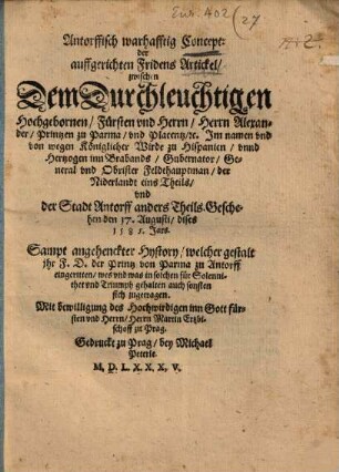 Antorffisch warhafftig Concept: der auffgerichten Fridens Artickel