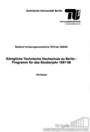 Programm für das Studienjahr 1897-1898