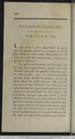Païs compris dans la grande grêce. Lettre XX.