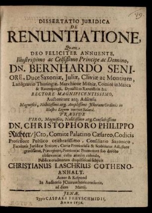 Dissertatio Iuridica De Renuntiatione