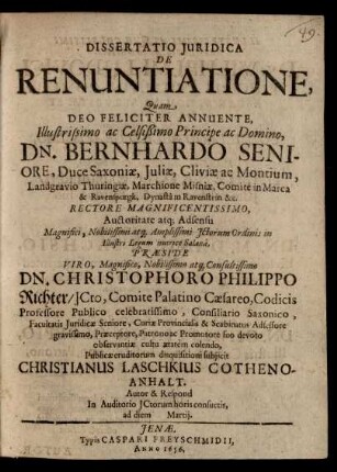 Dissertatio Iuridica De Renuntiatione